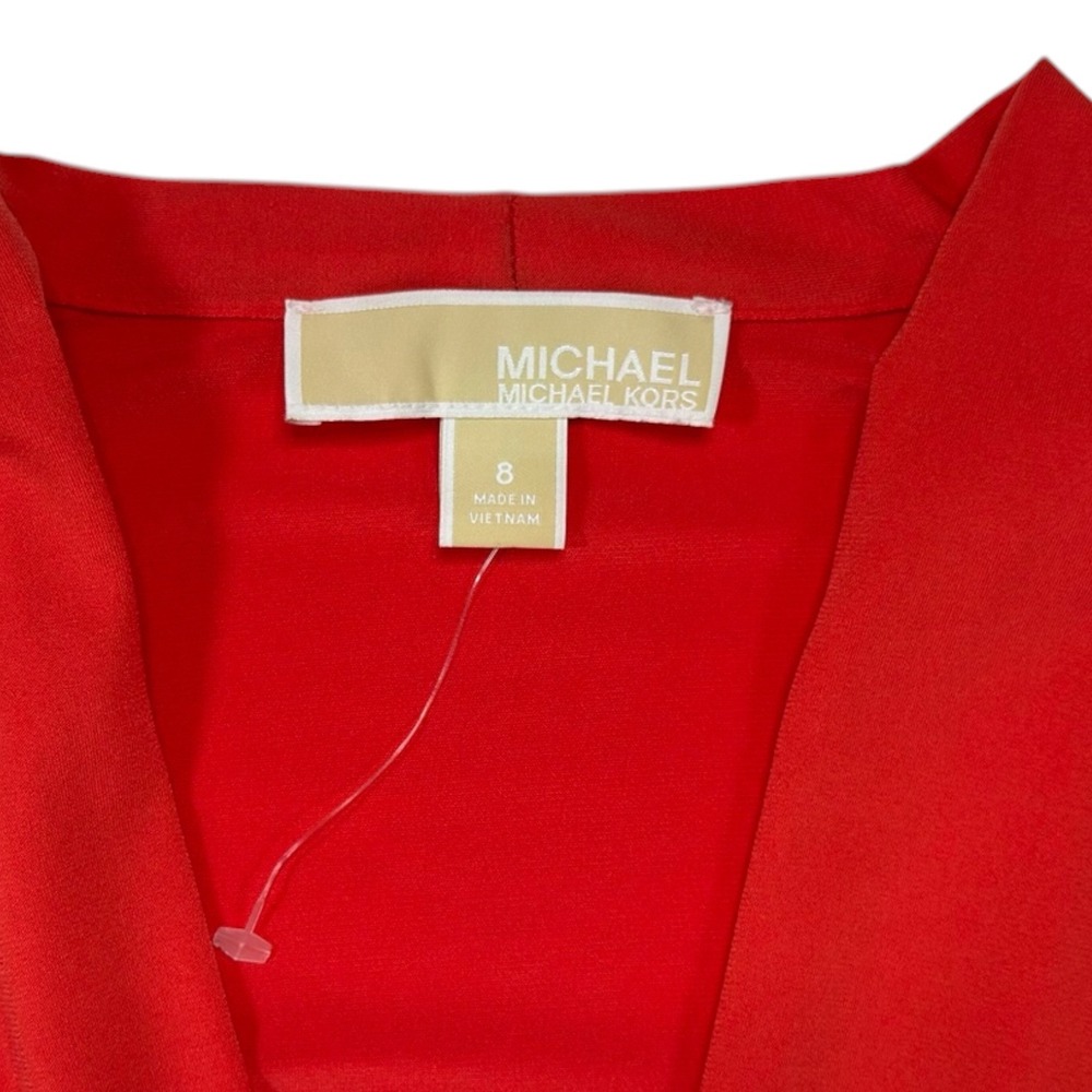 Michael Kors High-Low Wrap Dress 8 Coral V-Neck Short Sleeve Glam Romantic Chic - Picture 9 of 11